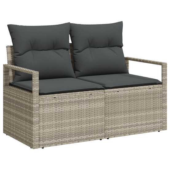 Sofa de jardin 2 places avec coussins en poly rattan gris