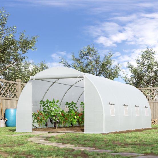 Serre tunnel acier galvanisé pe blanc 595 x 300 x 200 cm potager jardin protection uv - comfortxl outdoor living