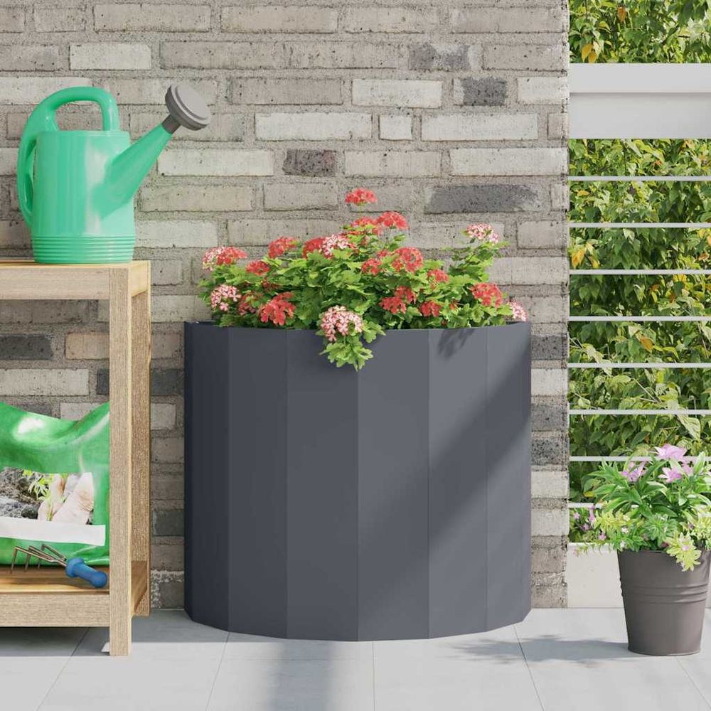 Jardinière demi-ronde acier pour balcon anthracite 60x30x50 cm