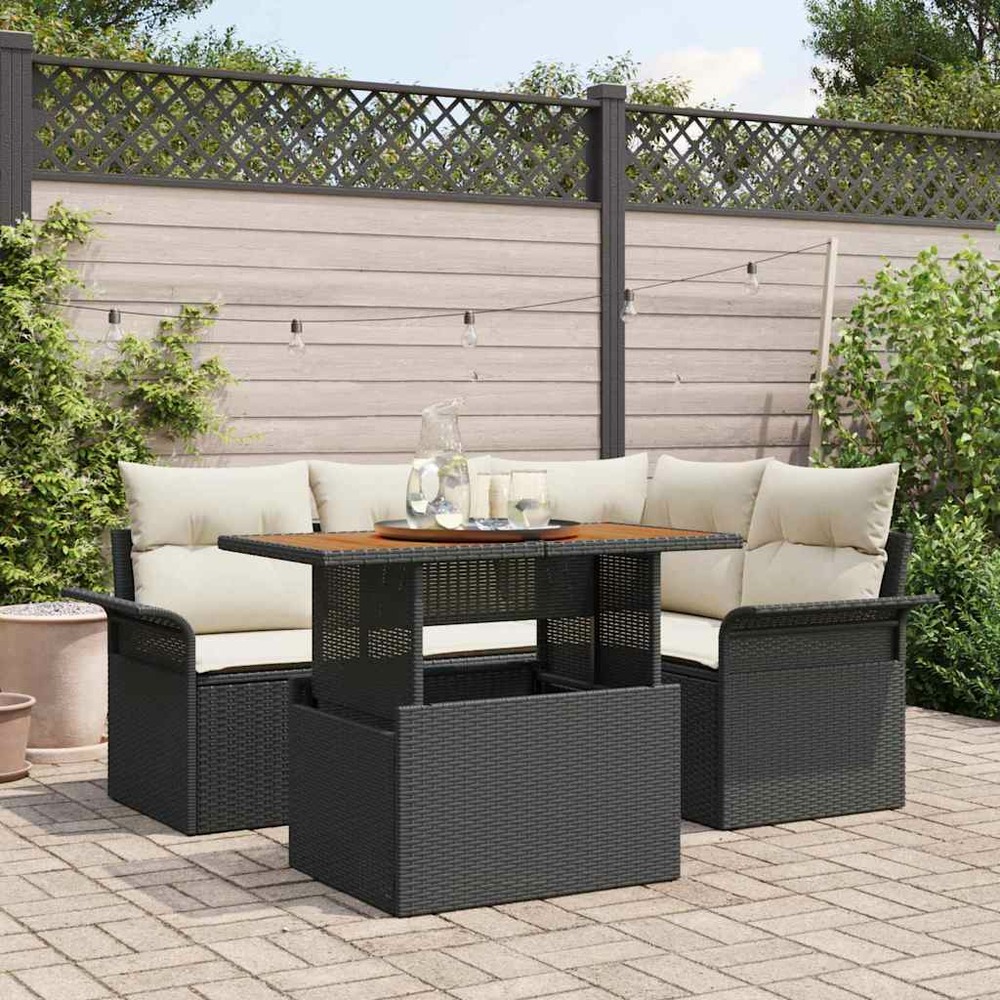 Ensemble de canapé de jardin 5 pcs noir poly rotin