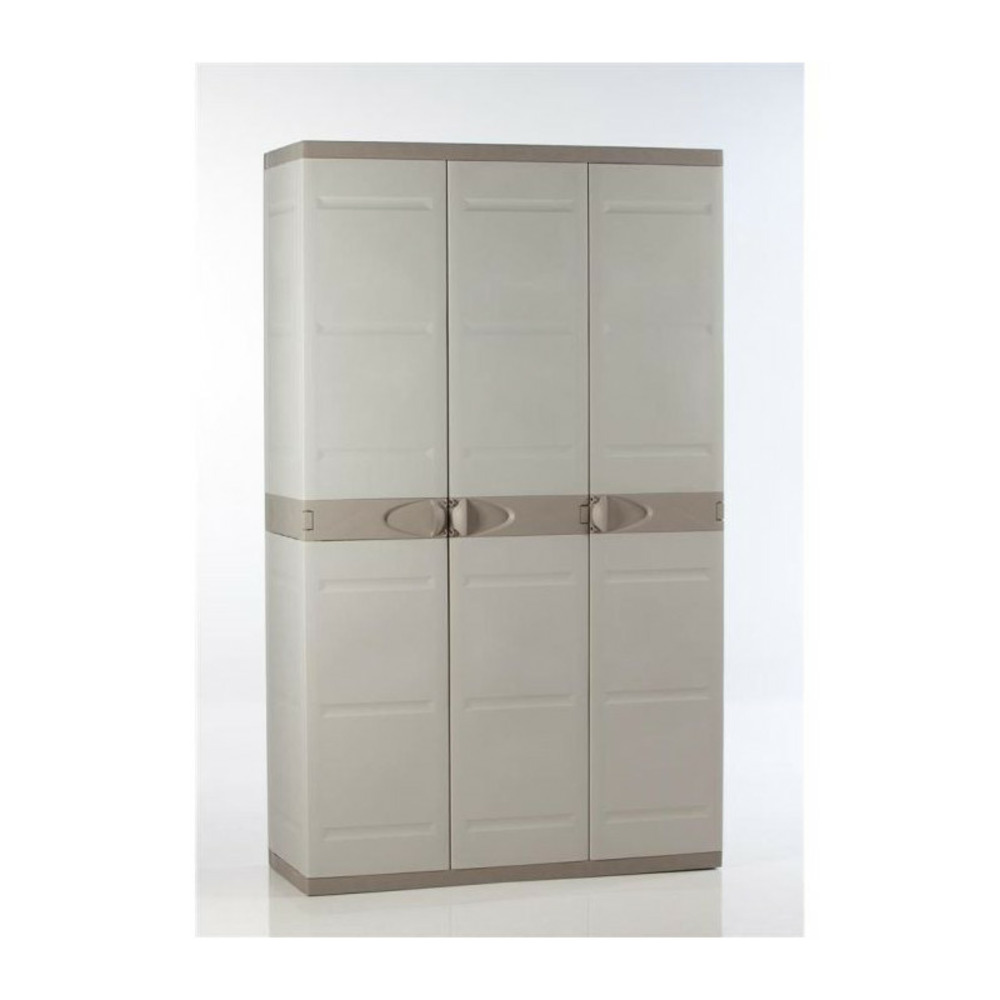 Titanium plastiken armoire 3 portes avec etageres + penderie l105 x p44 x h176 cm beige et taupe gamme titanium interieur/exter