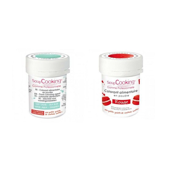 2 colorants alimentaires en poudre - rouge-vert d'eau