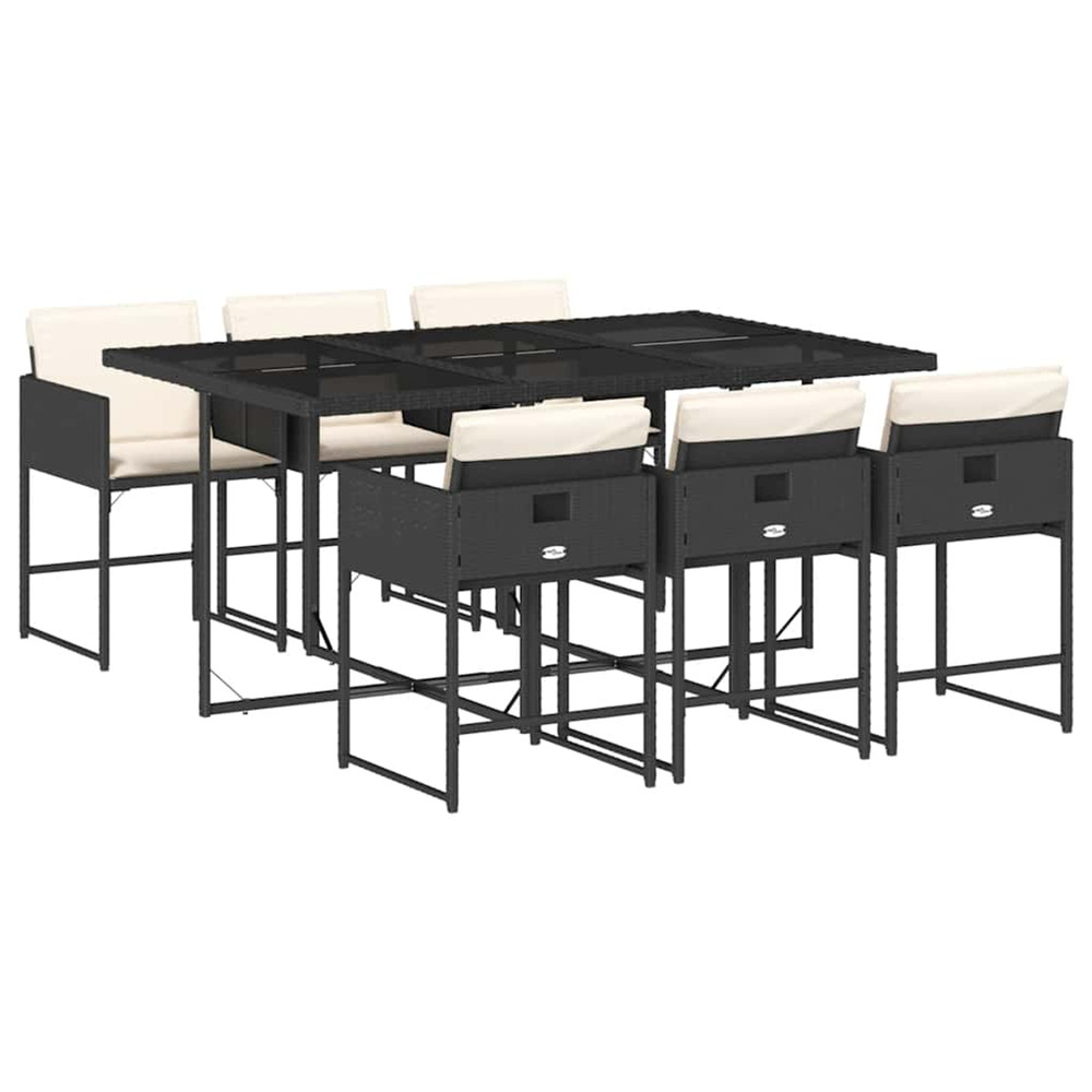 Ensemble à manger de jardin coussins 7pcs noir résine tressée