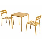 Table de terrasse carrée (70 x 70cm) et 2 chaises jaune moutarde