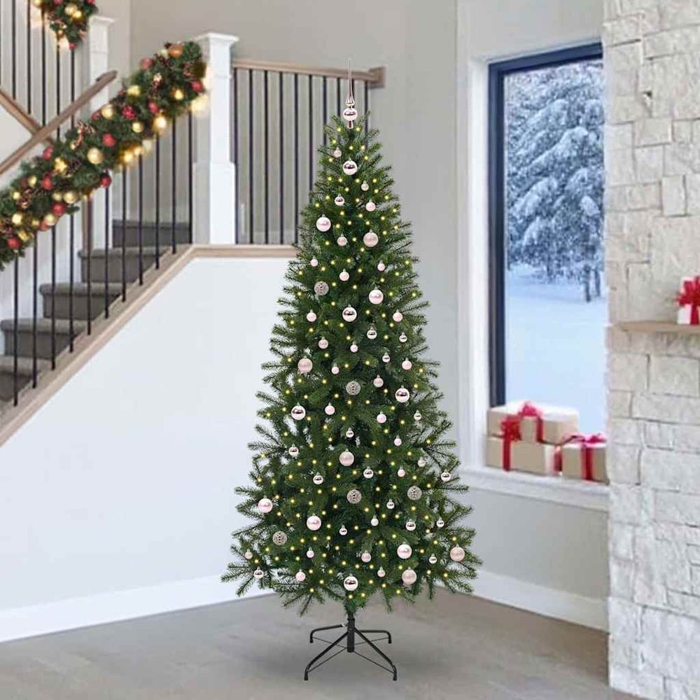 Sapin de noël artificiel ignifugé 240 cm avec lumières led et 120 boules