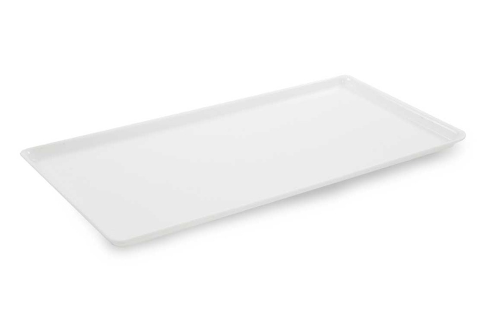 Plat en plexiglas rectangulaire avec coins arrondis blanc 595x295x17mm - matériel chr pro