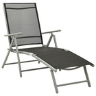 Transat chaise longue bain de soleil lit de jardin terrasse meuble d'extérieur pliable textilène et aluminium noir et argenté