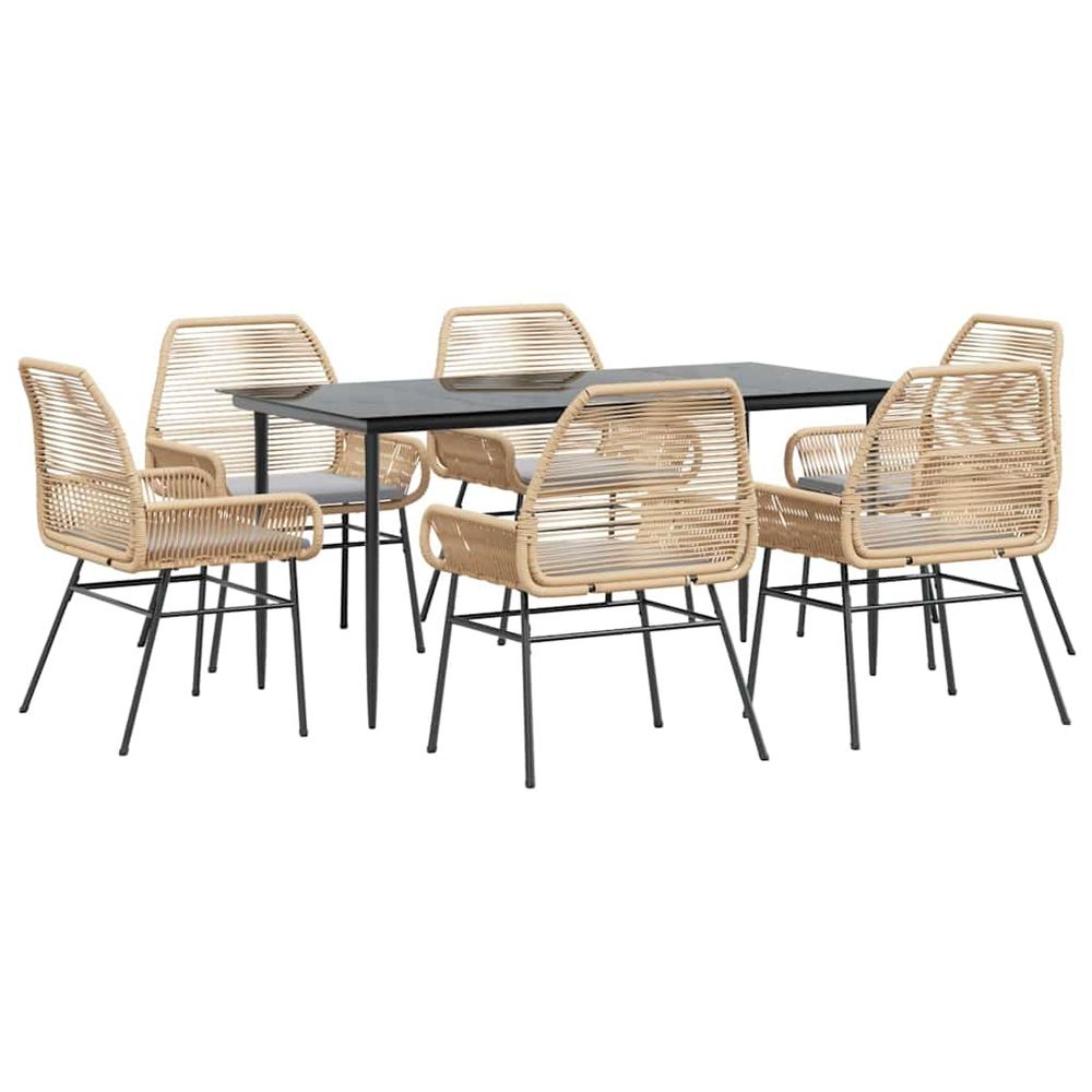 Ensemble à manger jardin coussins 7pcs marron poly rotin verre