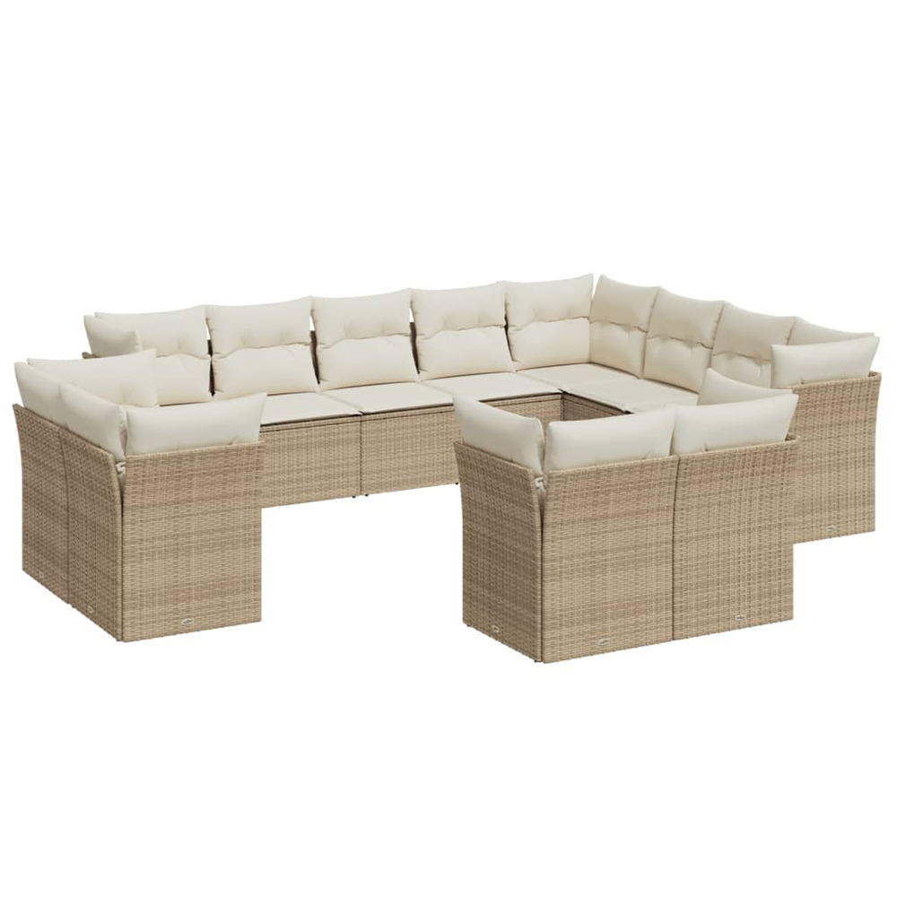 Salon de jardin avec coussins 12 pcs beige résine tressée