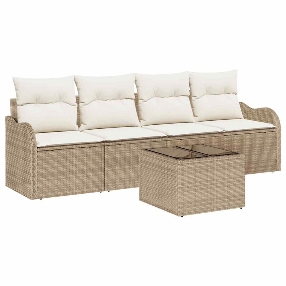 Ensemble de canapé de jardin avec coussin 5 pcs beige et crème