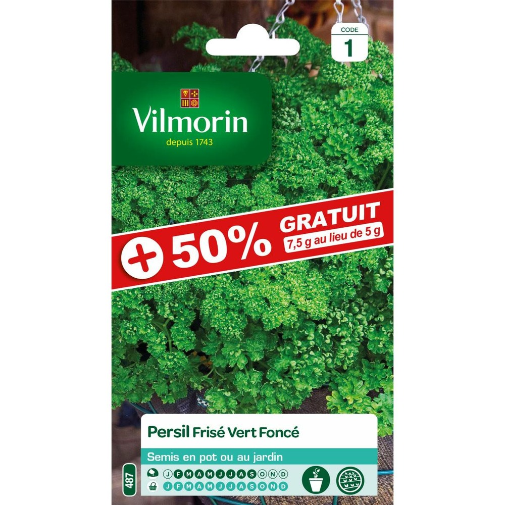 Sachet graines persil frisé vert foncé +50% gratuit