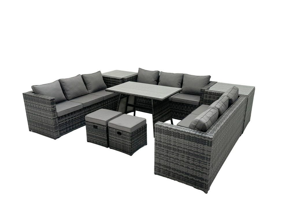 Ensembles de salons de jardin avec table à manger 2 tables d'appoint 2 petits tabourets gris foncé mixte