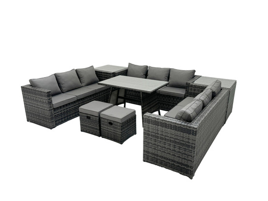 Ensembles de salons de jardin avec table à manger 2 tables d'appoint 2 petits tabourets gris foncé mixte