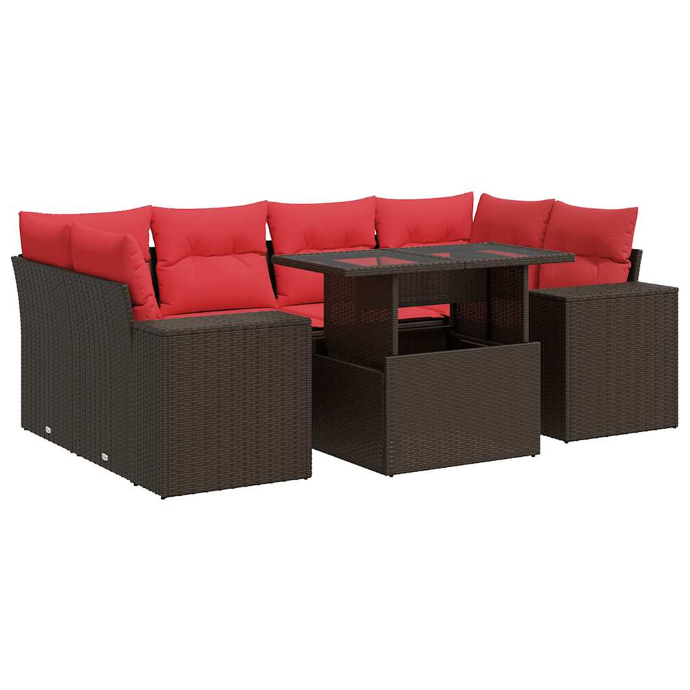 Salon de jardin avec coussins 7pcs marron résine tressée