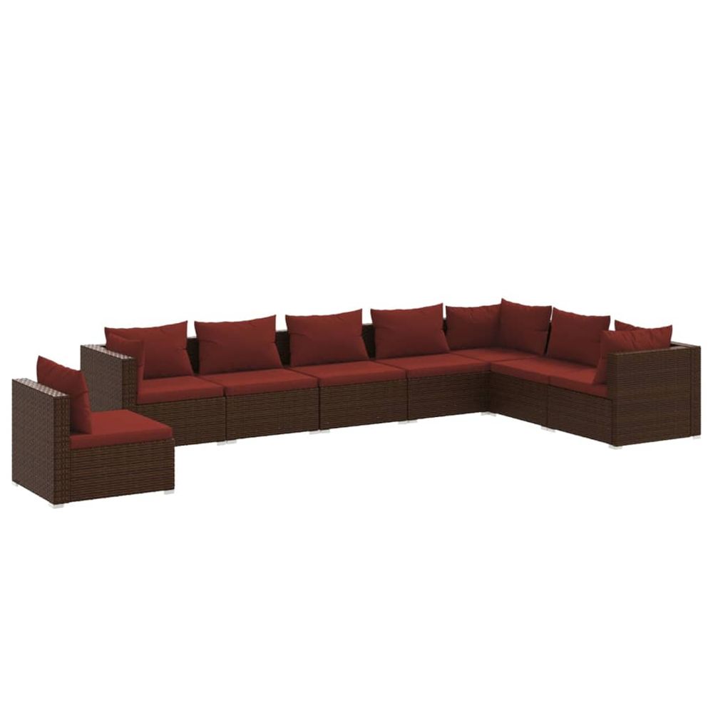 Salon de jardin 8 pcs avec coussins résine tressée marron