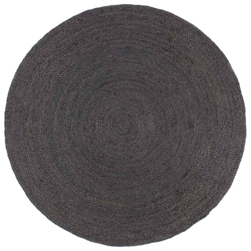 Tapis rond fait main en jute tressé texture attrayante pour salon chambre gris foncé 180 cm