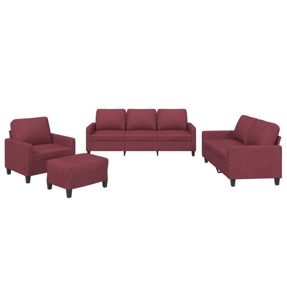 Ensemble de canapés 4 pcs avec coussins rouge bordeaux tissu