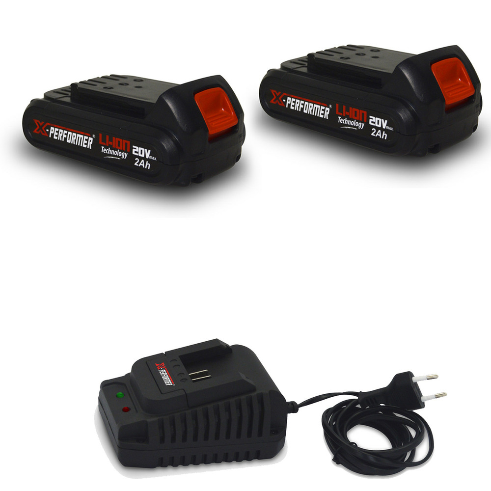 Pack 2 batteries concept 20v lithium 2 ah compatible pour la gamme d'outils electro-portatifs x-performer + chargeur