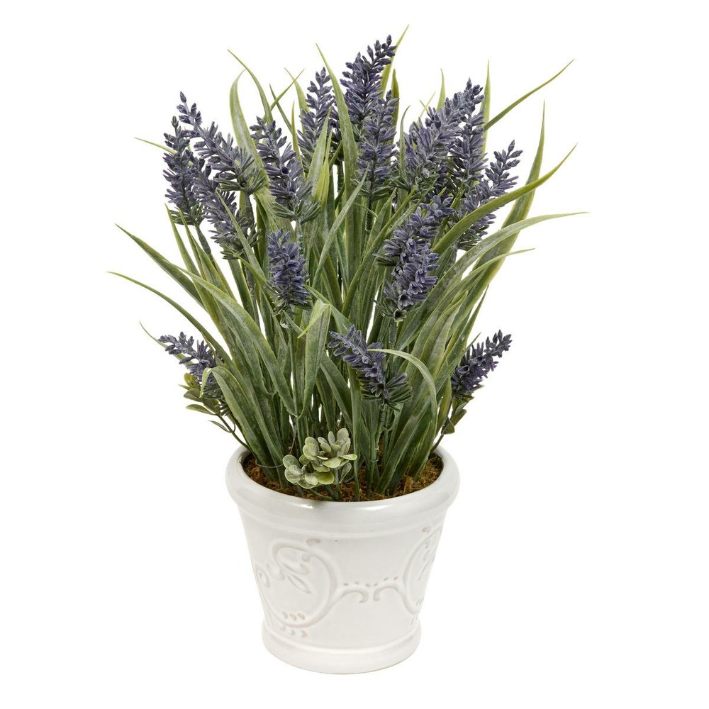 Composition florale artificielle prov lavande 35 cm pot en grès