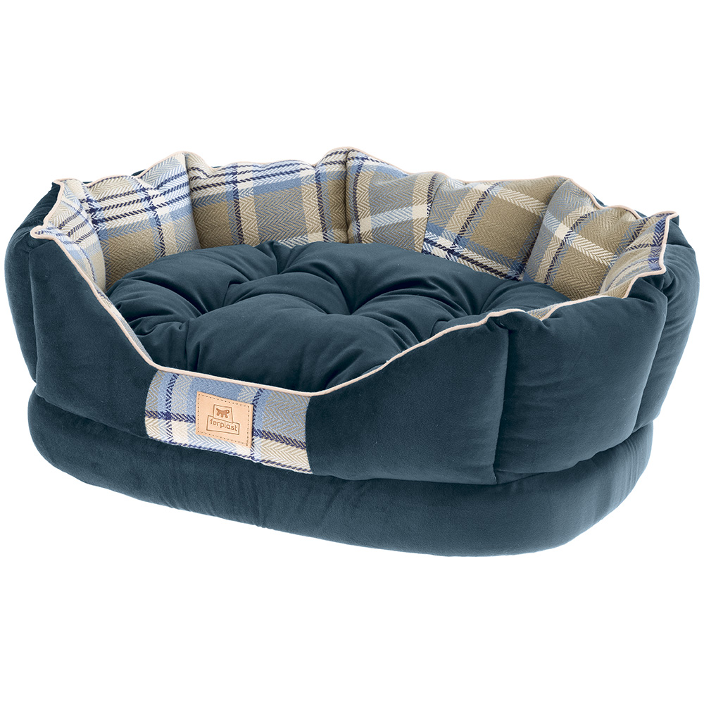 Ferplast couchage rembourré pour chats et chiens charles 50, divan avec coussin, sofa pour animaux, écossais, velours doux,