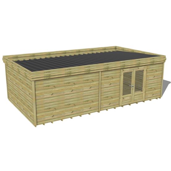 Abri de jardin bois pin traité autoclave 27mm - 7,695x4,34m / 33m2 - bac acier - plancher bois