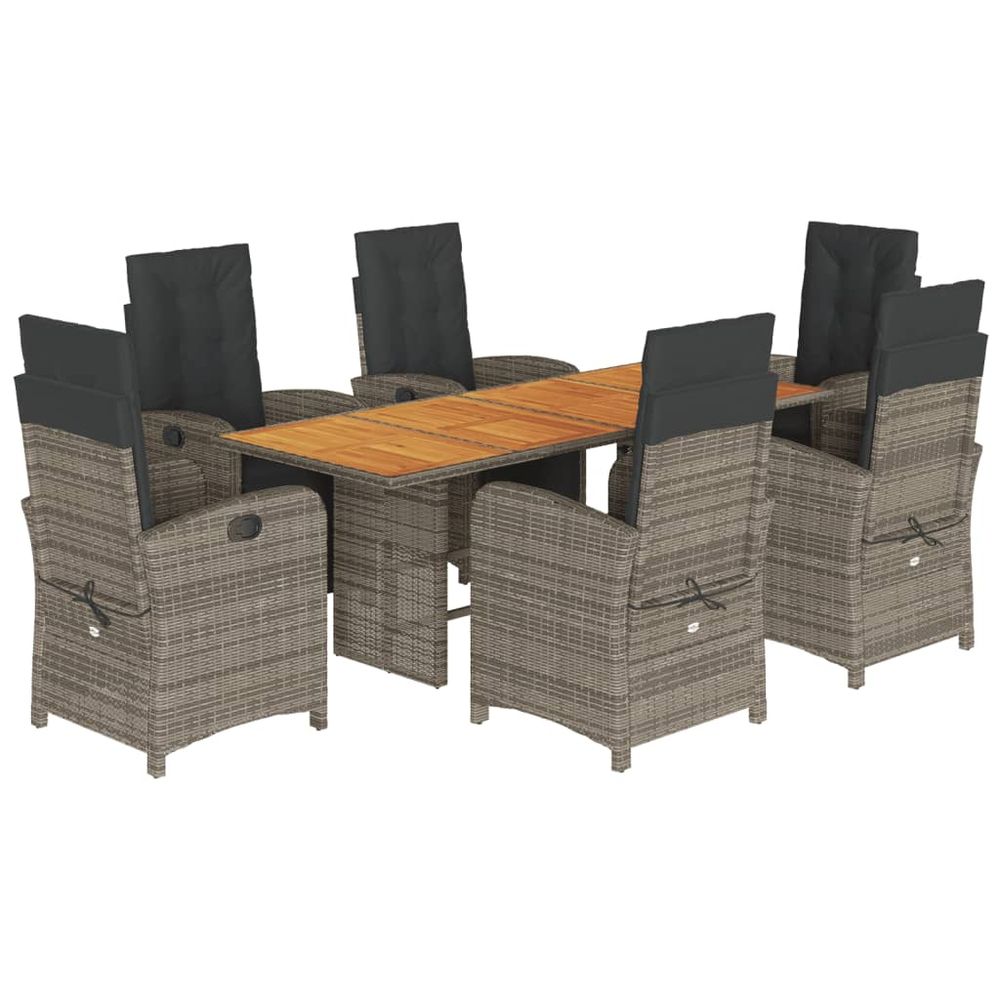 Ensemble à manger de jardin et coussins 7 pcs gris rotin