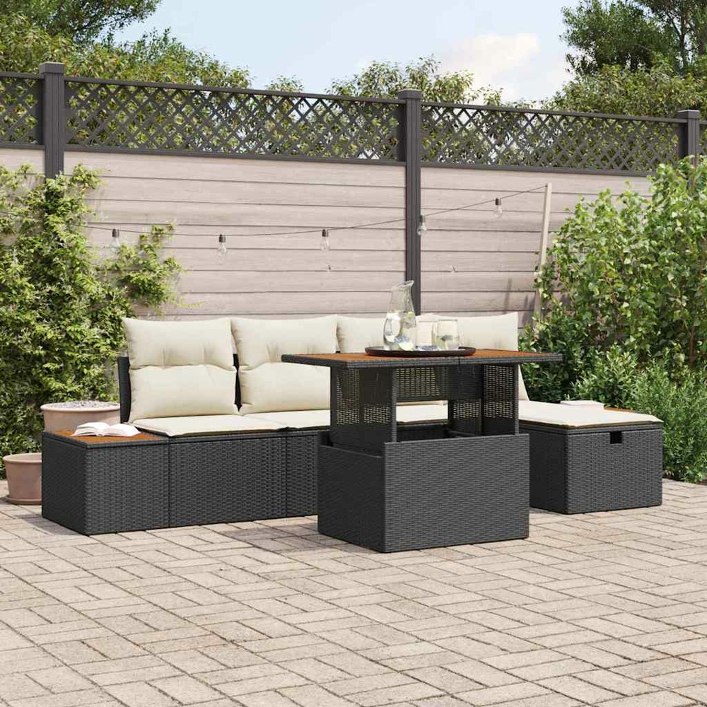 Ensemble de canapé de jardin 6 pcs noir polyrotin