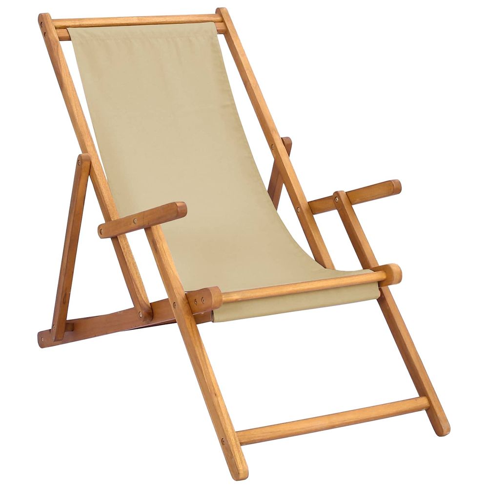 Chaise de plage beige bois de teck massif