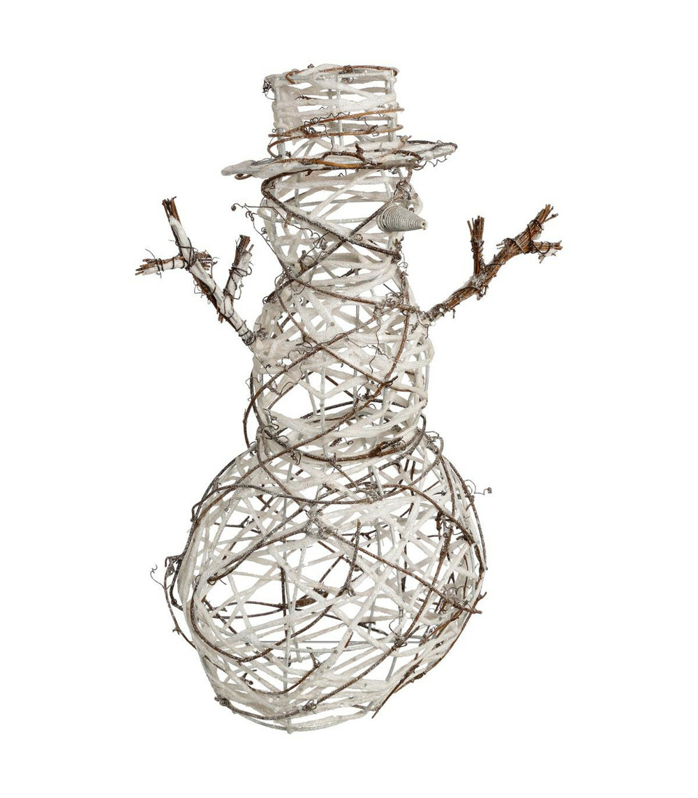 Déco de noël bonhomme de neige en rotin et métal h 40 cm