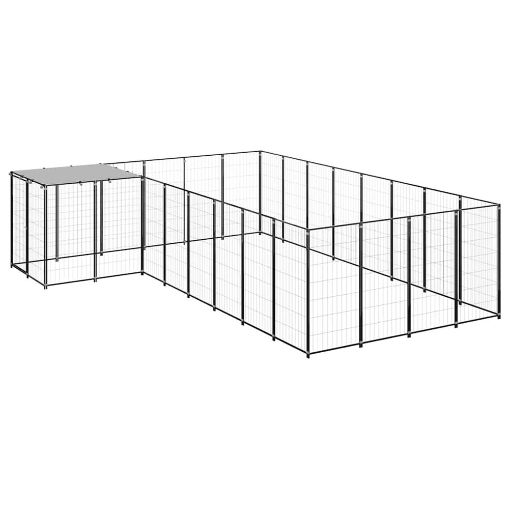 Chenil extérieur 10,89 m² acier avec toit de protection pour jardin noir
