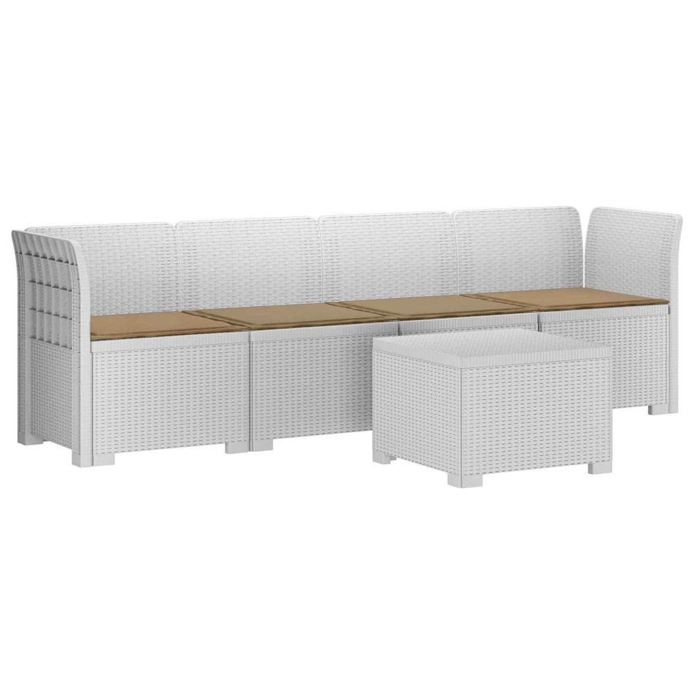 Canapé de jardin 4 places avec coussins look rotin pp blanc
