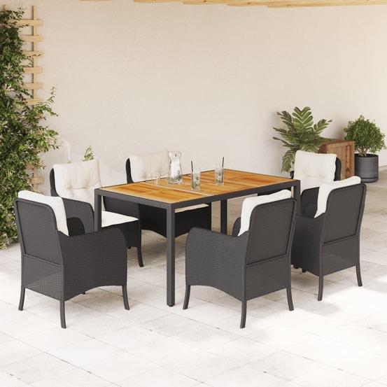 Ensemble à manger de jardin coussins 7pcs noir résine tressée