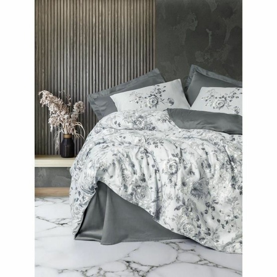 Parure de lit - housse de couette 220 x 240 + 2 taies d'oreiller 60 x 60 - satiné coton - gris