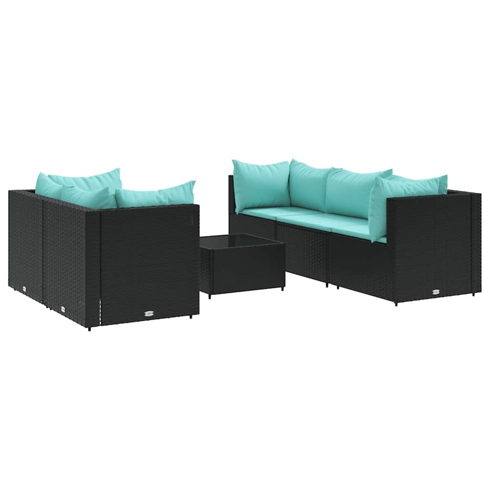 Salon de jardin 6 pcs avec coussins noir résine tressée