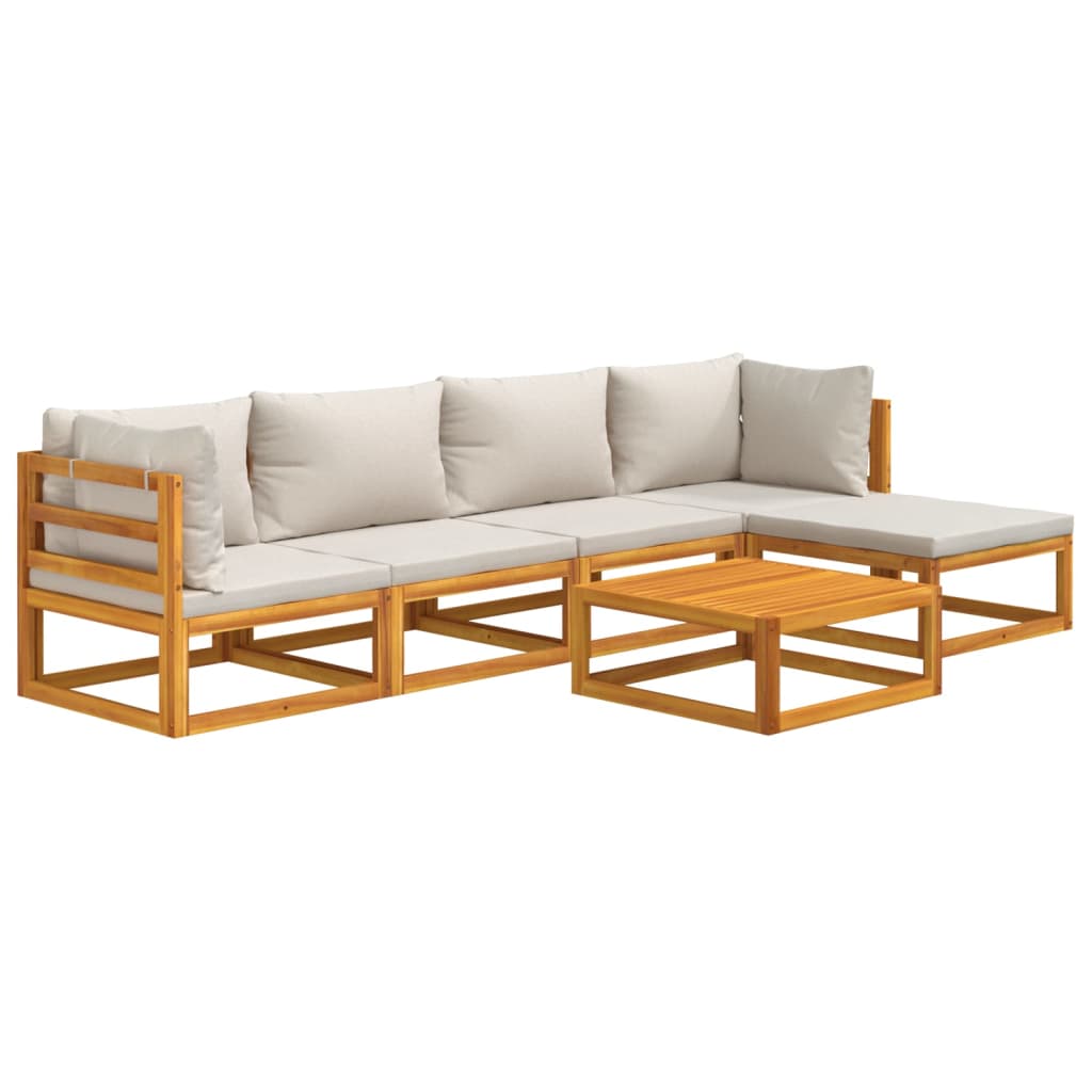 Salon de jardin meuble d'extérieur ensemble de mobilier 6 pièces avec coussins gris clair bois massif