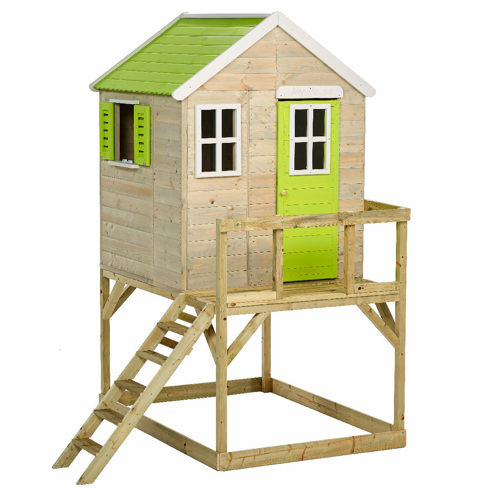 Maisonnette enfant extérieur en bois tinni avec plateforme