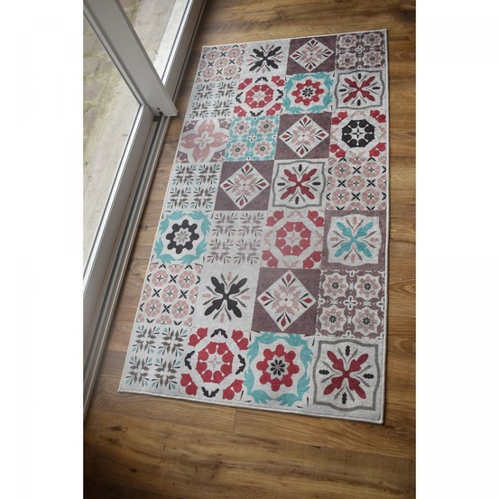 Tapis de couloir 70x200 rouge et bleu , facile d'entretien lyn11 caroment b