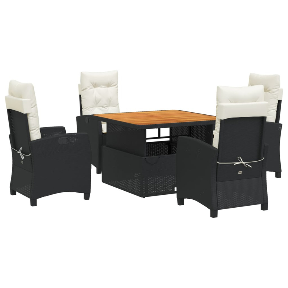 Ensemble à manger de jardin coussins 5pcs noir résine tressée