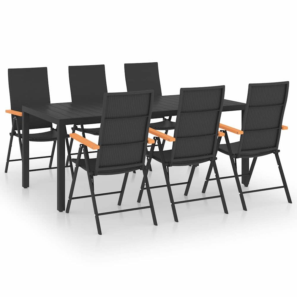 Ensemble à manger de jardin 7 pcs noir et marron
