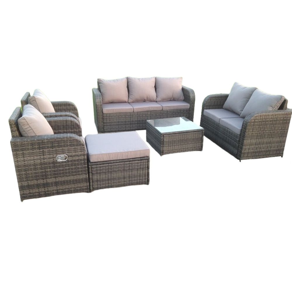 Rotin mobilier de jardin ensemble salon canapé salon siège d’amour canapé repose-pieds patio extérieur gris foncé