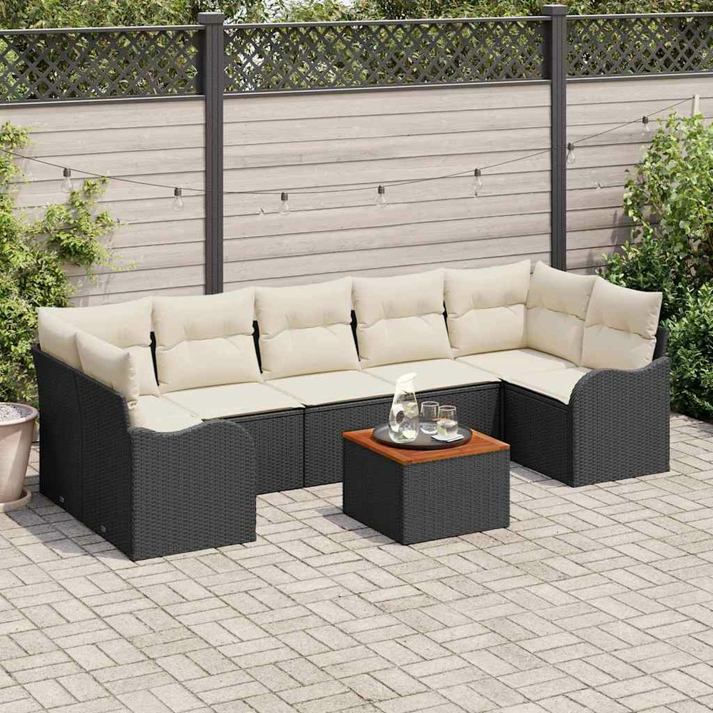 Ensemble de canapé de jardin avec coussin 8 pcs noir polyrotin