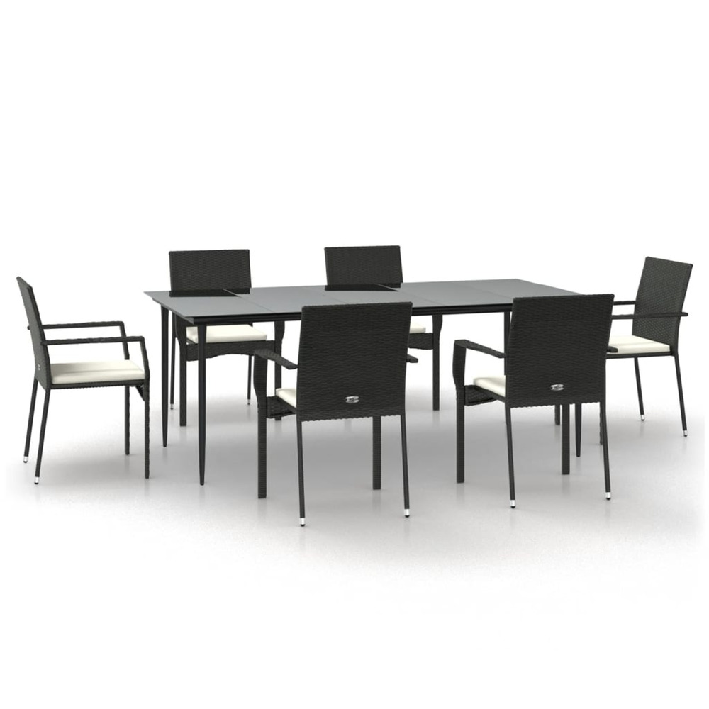 Ensemble à manger de jardin coussins 7pcs noir résine tressée