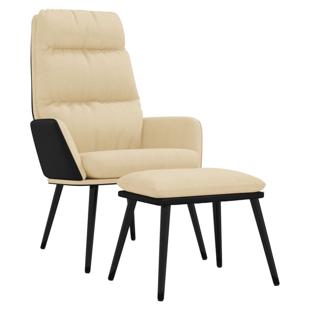Chaise de relaxation avec tabouret crème tissu et similicuir