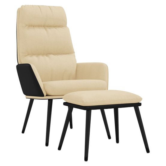 Chaise de relaxation avec tabouret crème tissu et similicuir