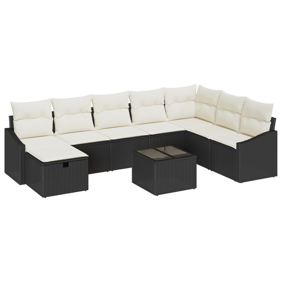 Ensemble de canapés de jardin 9 pièces avec coussins noir rattan composite