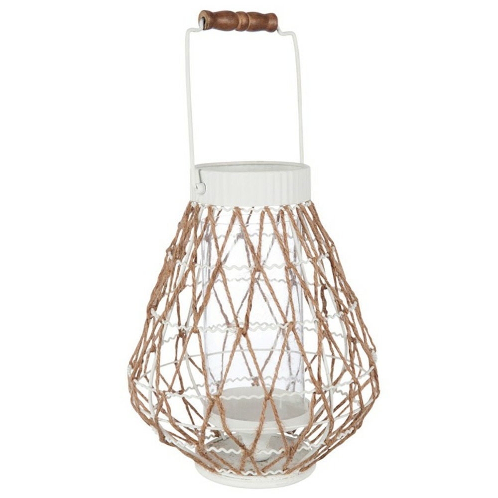 Lanterne corde métal blanc 25x29cm