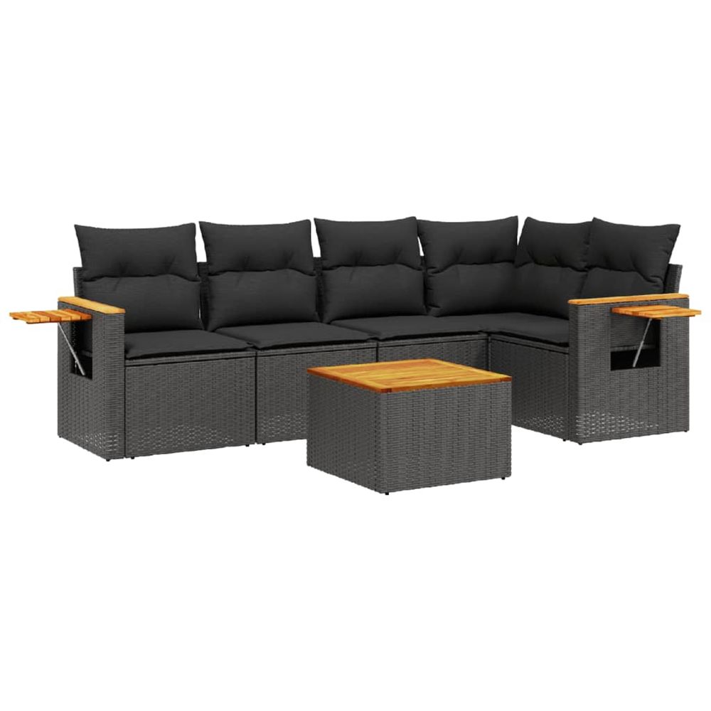 Salon de jardin 6 pcs avec coussins noir résine tressée