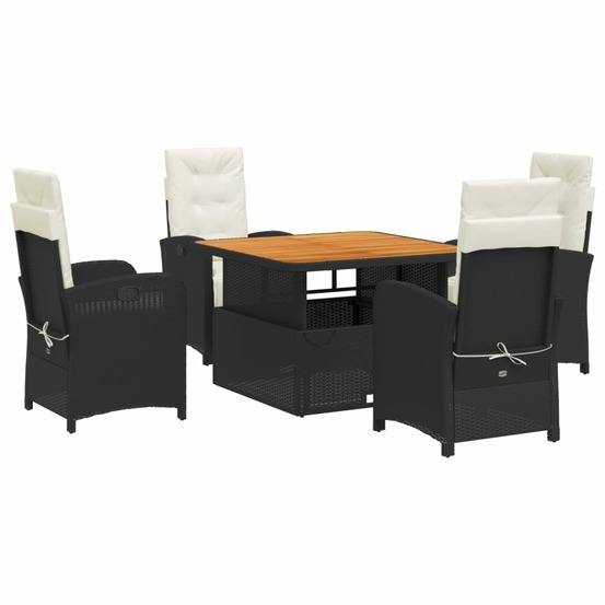 Ensemble à manger de jardin coussins 5pcs noir résine tressée