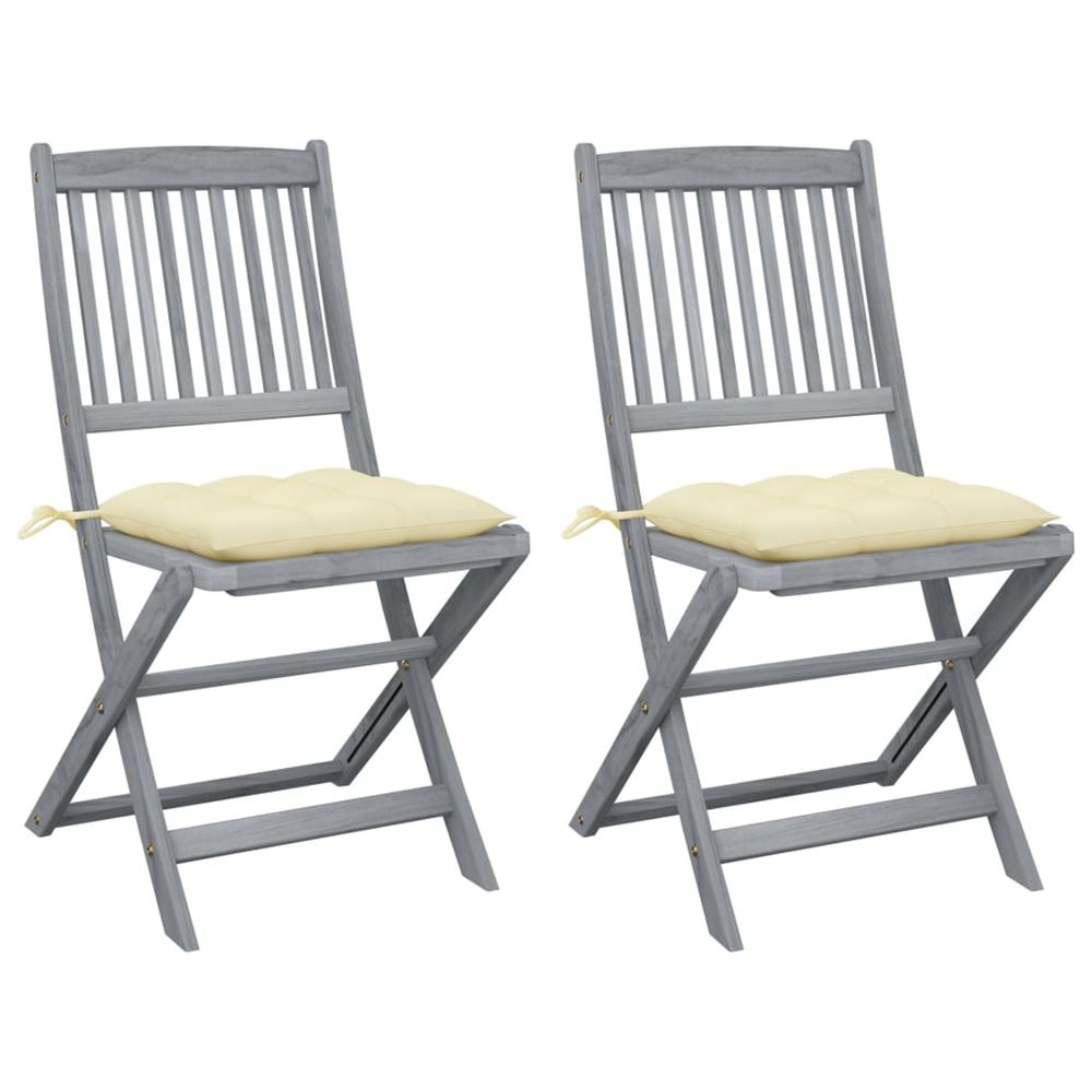 Chaises pliantes (lot de 2) avec coussins, en bois d'acacia massif