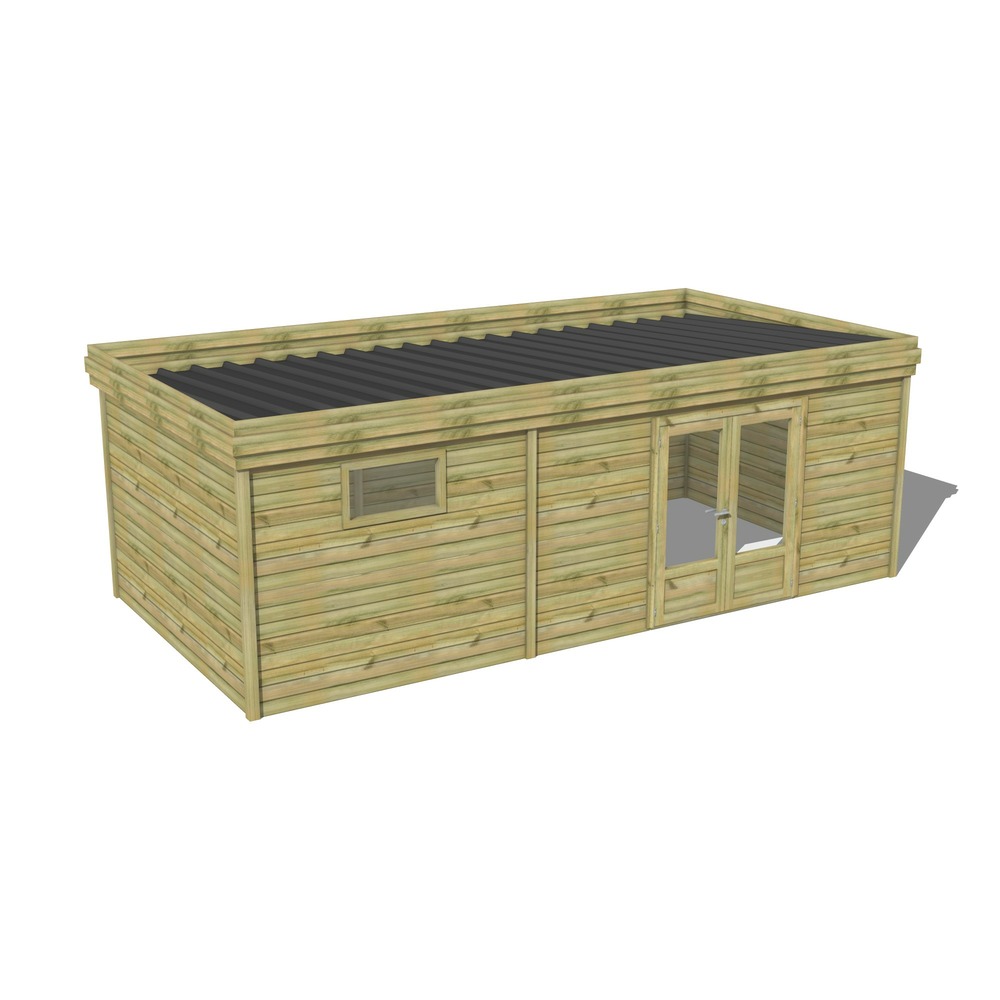 Abri de jardin bois pin traité autoclave 27mm - 7,39x3,44m / 25m2 - bac acier - abri français